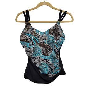 Miraclesuit Boho Slimming Tummy Control Floral Paisley Tankini Top Beach Swim 8